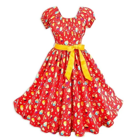 Disney Dole Whip dress puff sleeve red yellow women’s small Disney Parks rare